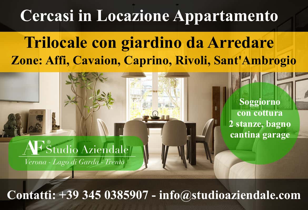 VERONA &amp; PROVINCIA RICERCHIAMO APPARTAMENTO TRILOCALE OPPURE CASCINA INDIPENDENTE CON TERRENO IN LOCAZIONE ANCHE A RISCATTO